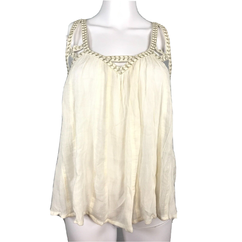 Anthropologie Vanessa Virginia Shirt Womens Sz 0 Ivory Embroidered Gauze‎ Tank